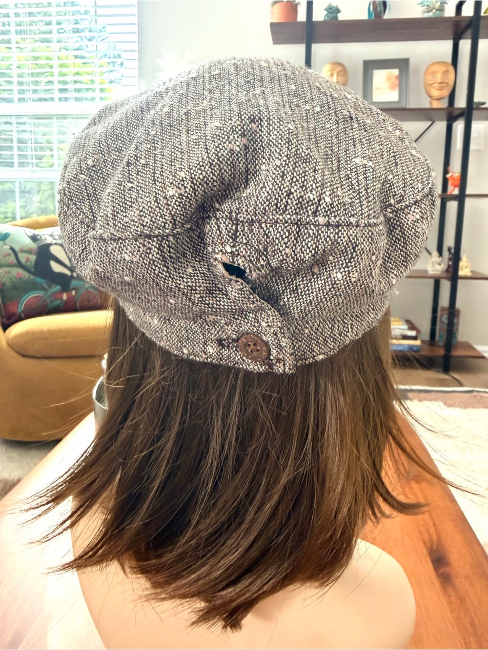 ROXY Wool Blend Tweed Newsboy Cabbie Cap Brown Pink Y2K Skater Hat - Picture 5 of 10